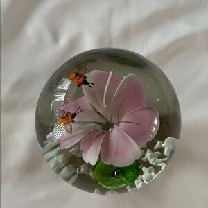 Pink Floral Glass Paperweight